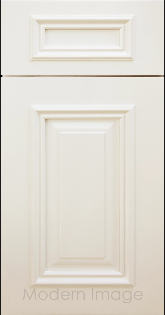 Heritage custom cabinets in a Canvas finish with classic raised panel doors and modern flat slab drawers.